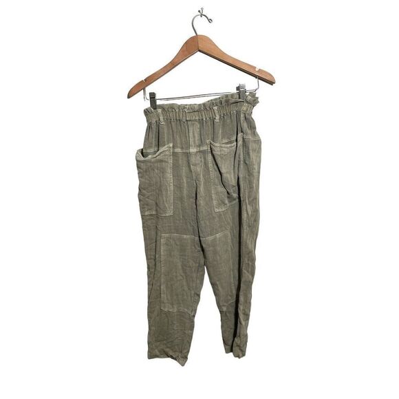 Cyn Jin Slub Cross Hatch Trousers Relaxed Womens Size 2 Stretch Waist Green - Picture 3 of 9
